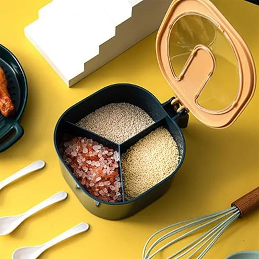 2 পিস চামচ মশলা জার মাল্টি কম্পার্টমেন্ট লবণ মরিচ মশলা জার পাত্র রান্নাঘরের আনুষাঙ্গিক মশলা পাত্রে 4 ইন 1 সিজনিং বক্স