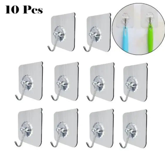 10 পিসি আঠালো হুক স্বচ্ছ প্রাচীর হুক জলরোধী তেলরোধী স্ব আঠালো হুক রান্নাঘরের বাথরুমের জন্য বিরামহীন ঝুলন্ত হুক