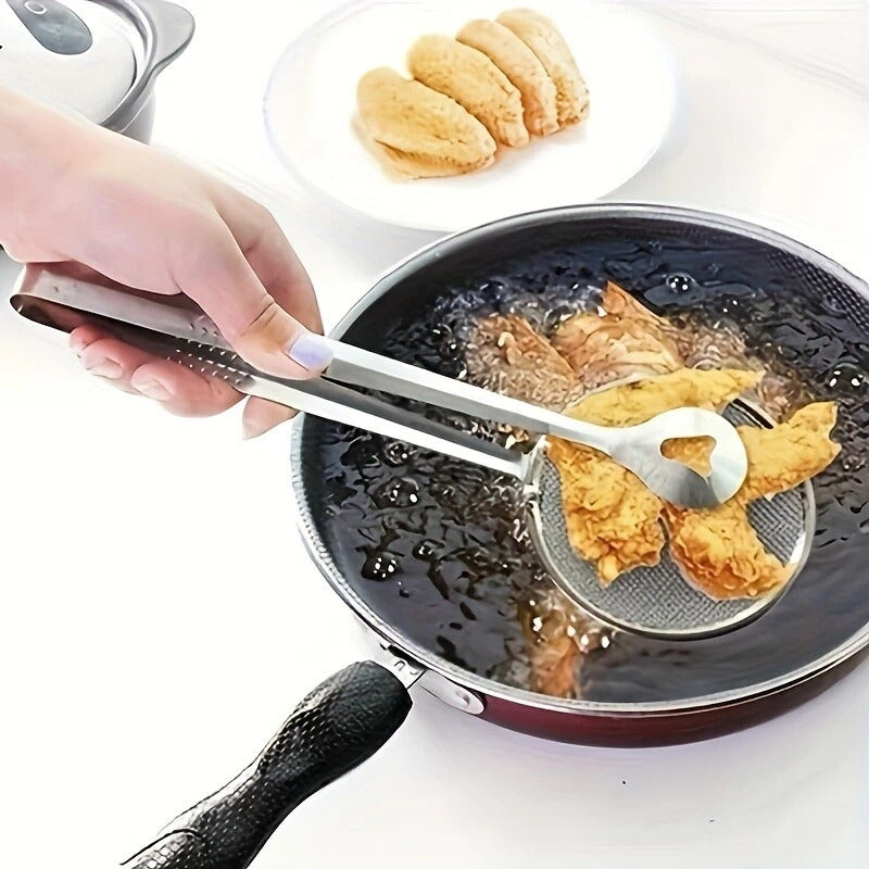 Multi-Functional Stainless Steel Filter Spoon with Clip – Oil/Frying & BBQ Strainer, Kitchen Tool (1 Pc)