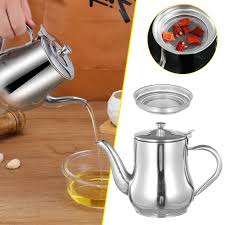 Oil Tank Large Capacity Oil Bottle Kitchen Oil Filter Pot Soy Sauce Vinegar Container Coffee Pot 410ml Stainless Steel