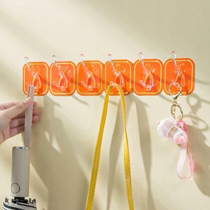 6pcs Cuttable Hook Set - Self-Adhesive Key, Necklace, Towel, and Bath Ball Hanger, Waterproof & Space-Saving Storage Rack