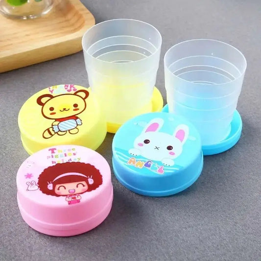 Portable Folding Cup with Lid Reusable Plastic Water Cup Cartoon Collapsible Mouthwash Cup Travel Outdoor Drinking Cup 100ml