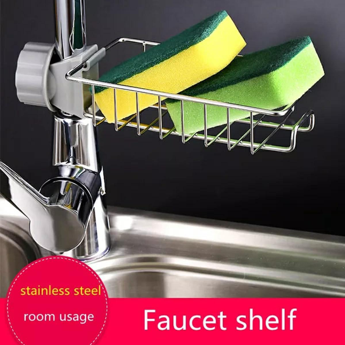 Kitchen Stainless Steel Faucet Sink Sponge Holder Water Tap Soap Sponge Storage Rack - Kitchen Rack - Kitchen Rack