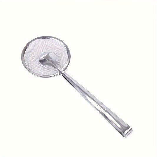 Multi-Functional Stainless Steel Filter Spoon with Clip – Oil/Frying & BBQ Strainer, Kitchen Tool (1 Pc)