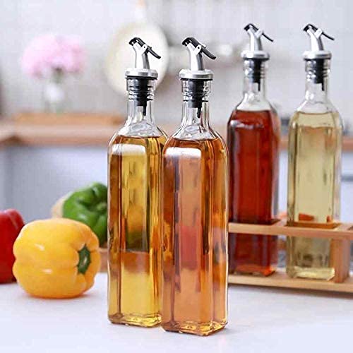 Oil Dispenser Bottle for Kitchen Stainless Steel Leak-Proof Cork Transparent Oil Pourer and Holder 500ml Bottle