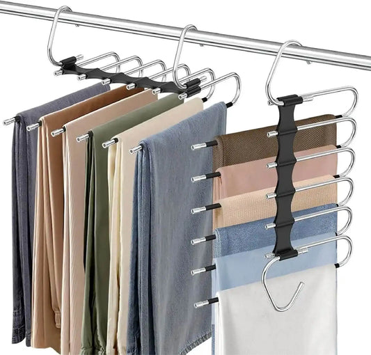 5 Layers Metal Pant Slack Hangers S-Shape Stainless Steel Clothes Hangers Space Saving Hanger Closet Organizer for Pants Jeans Scarf