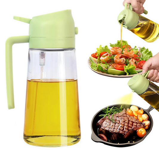 2 in 1 Glass Oil Spray Bottle & Dispenser (470mL) – Ideal for Salad, Cooking, BBQ, Grilling, Air Fryer & Kitchen Use | Olive & Soybean Oil Sprayer Jar for Healthy Cooking