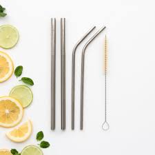 Stainless Steel Metal Drinking Straw Reusable Straws 4 Pcs reusable + 1 Cleaner Brush Kit