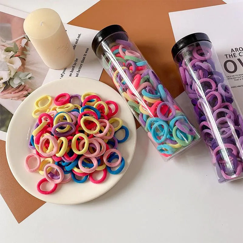 100 পিসি রঙিন রাবার ব্যান্ড হেয়ার ব্যান্ড