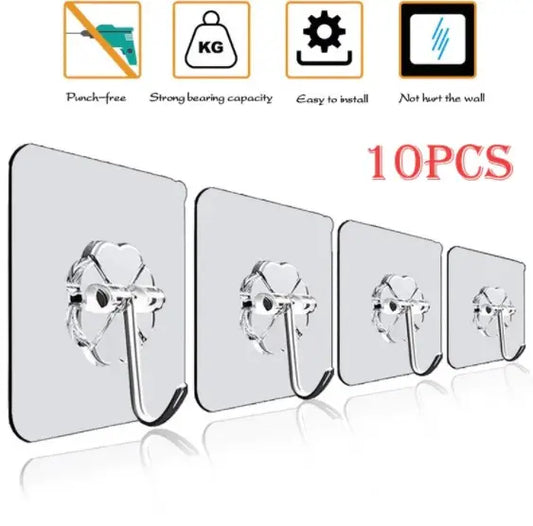 10 পিসি আঠালো হুক স্বচ্ছ প্রাচীর হুক জলরোধী তেলরোধী স্ব আঠালো হুক রান্নাঘরের বাথরুমের জন্য বিরামহীন ঝুলন্ত হুক