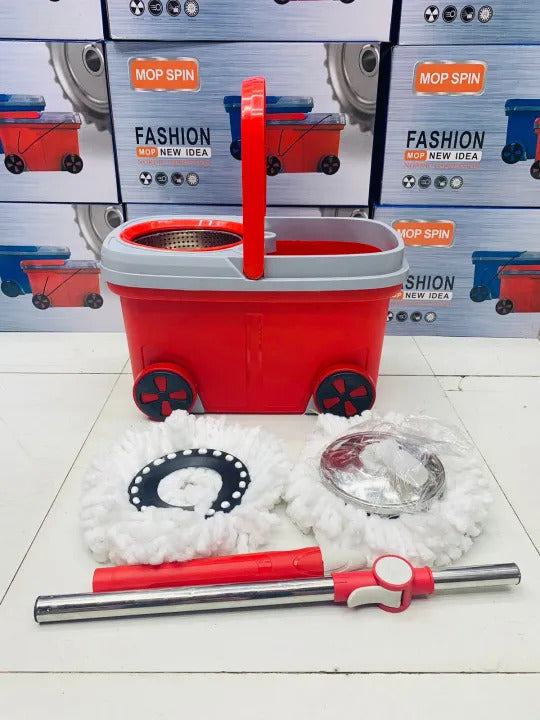 Oxygenta Easy Magic Bucket Spin Mop Double Drive Hand Pressure with 2 Microfiber Mop Head - (Assorted)