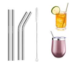 Stainless Steel Metal Drinking Straw Reusable Straws 4 Pcs reusable + 1 Cleaner Brush Kit
