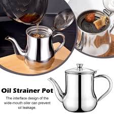 Oil Tank Large Capacity Oil Bottle Kitchen Oil Filter Pot Soy Sauce Vinegar Container Coffee Pot 410ml Stainless Steel