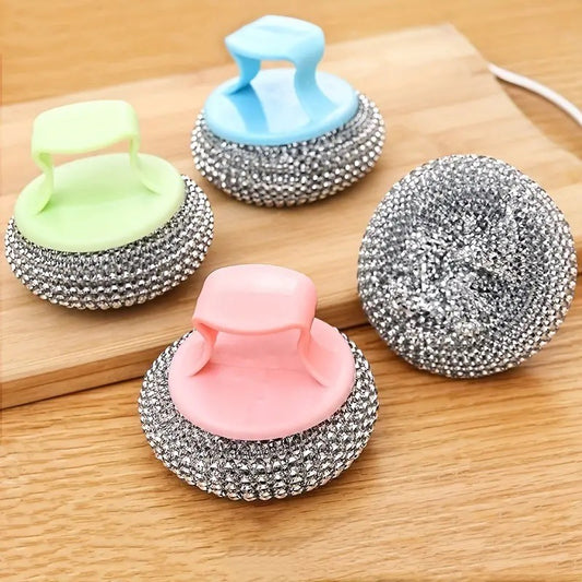 রান্নাঘর পরিষ্কার ব্রাশ অপসারণযোগ্য হ্যান্ডেল ডিশ ওয়াশার সহ গৃহস্থালী স্টেইনলেস স্টীল তারের বল - 2 পিসি