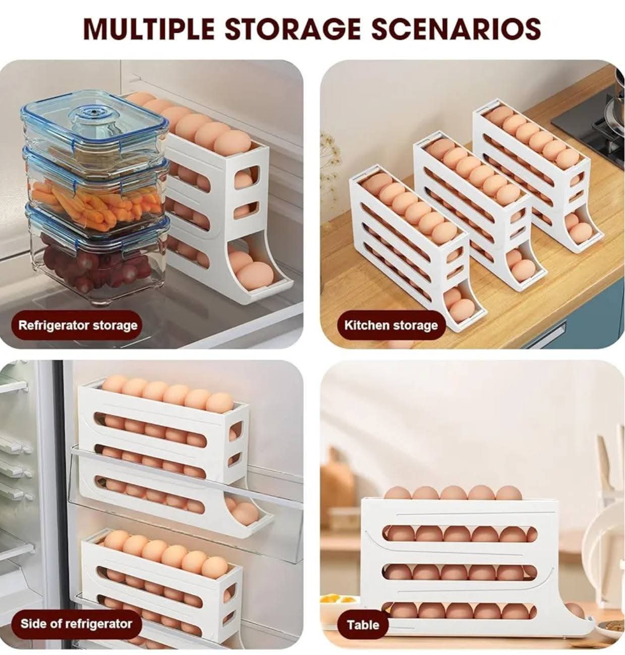 2/4 Layers Automatic Rolling Egg Holder Rack Fridge Egg Storage Box Container Kitchen Refrigerator Egg Dispenser